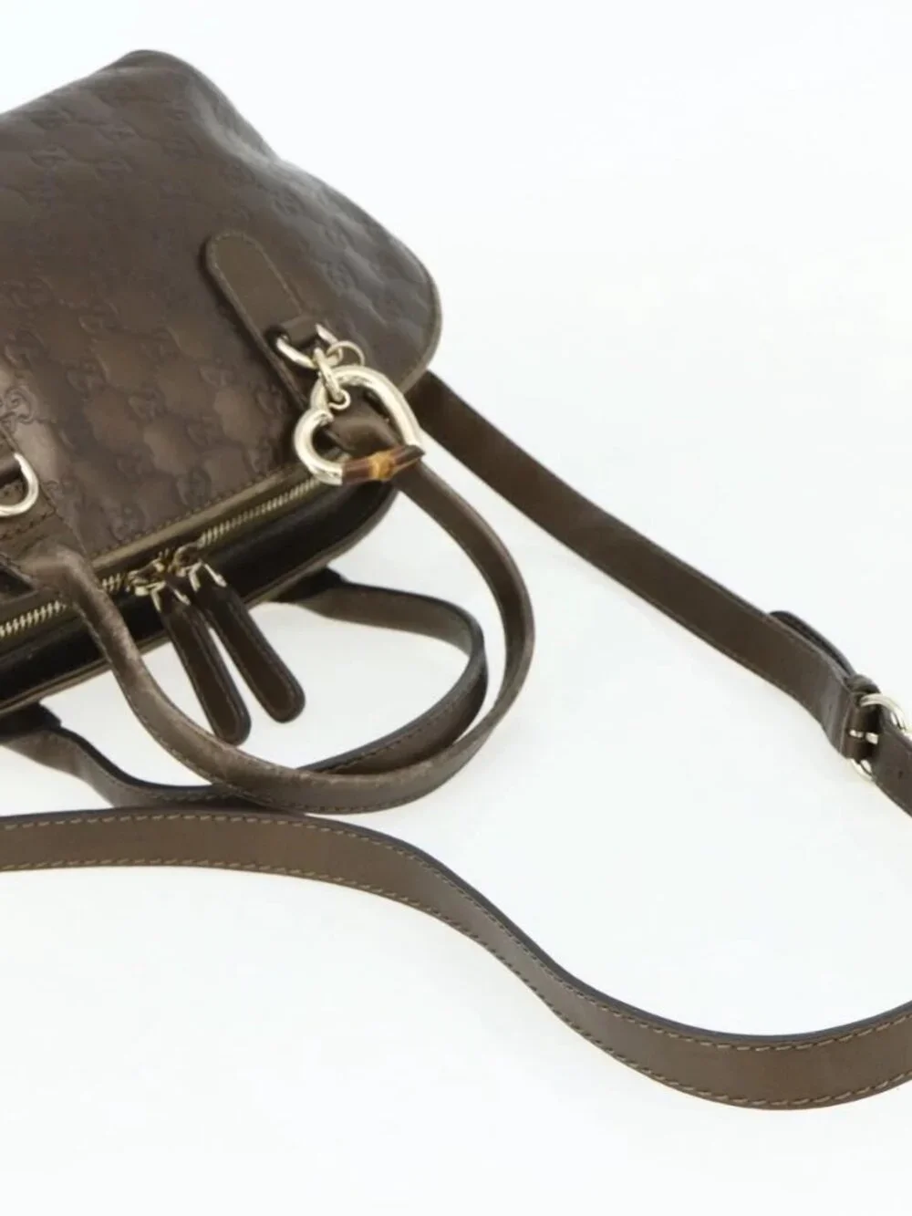 GUCCI GG Canvas Guccissima Hand Bag Leather 2way Brown Gold 269955 Auth mr2307